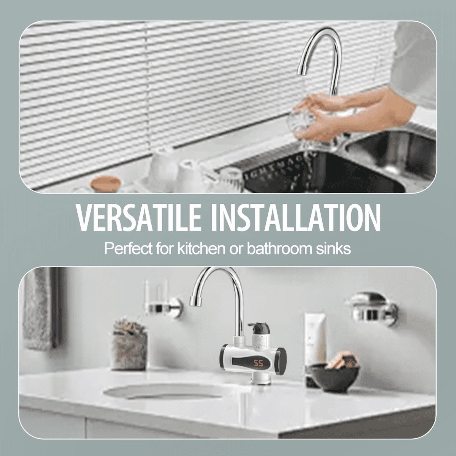 Instant Heating Faucet, 3-Second Fast Heating Tap, Kitchen and Bathroom Water Heater with Digital Display, Hot and Cold Water for Home Use