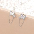 thumbnail image 5 of 1 par de pendientes con forma de mini piedra lunar de imitación, elegantes pendientes con cadena de mariposas incrustadas con diamantes de imitación para mujer, oro blanco, código de producto 62021 Or, 5 of 5