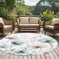 thumbnail image 5 of 8ft Round Rug, Teal Pink Spring Floral Non-Skid Rubber Backing Large Area Rugs - Living Room Bedroom Home Office, Summer Botanical Watercolor Indoor Floor Mat Carpets Washable Rug, 5 of 9