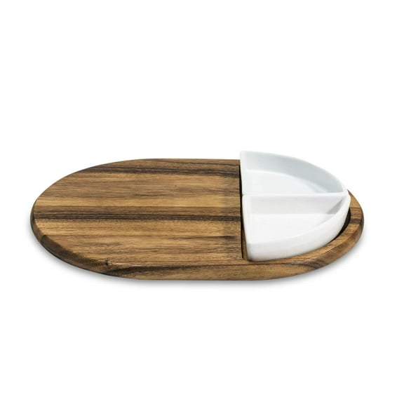 Charcuterie/Serving Tray w/ 2 triangular ceramic bowls