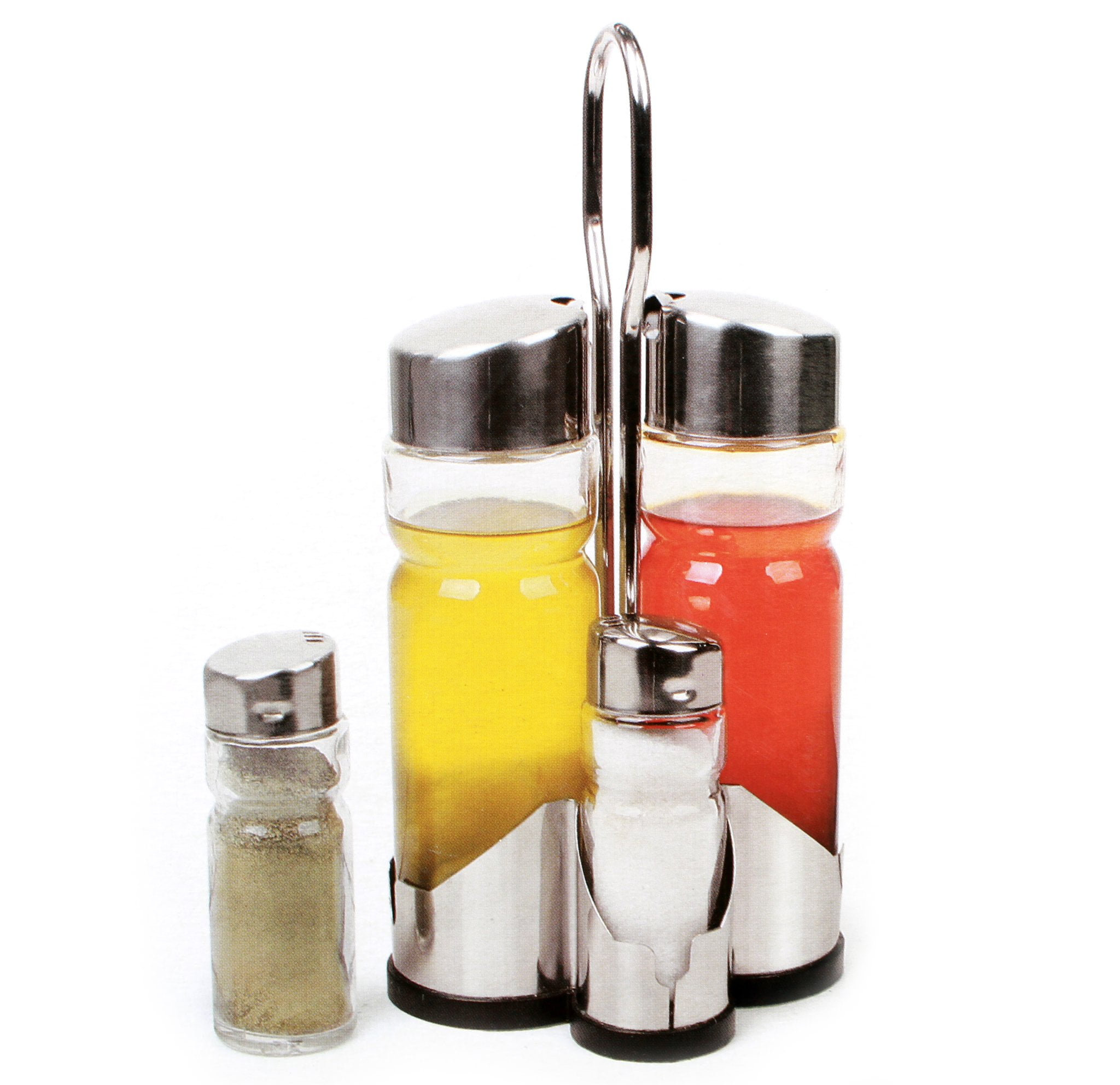 5-Piece Set of Olive Oil and Vinegar Dispenser Bottles Matching Salt and Pepper Shakers for Home and Kitchen Stainless Steel Drip Free, 280ml & 90ml 