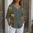 thumbnail image 6 of Ounisa Womens 3/4 Sleeve Blouses V Neck Cotton Linen Print Button Detail Casual Fashion Spring Summer Daily Wear Shirts S-2XL, 6 of 6