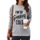 thumbnail image 1 of Camisetas de mujer Cuello redondo Manga larga Letras Impresión Casual Top suelto para uso diario Color gris Palabras negras L, 1 of 6