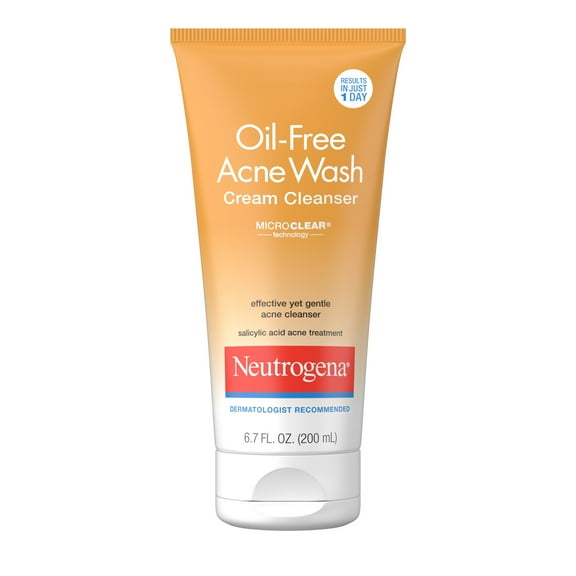 Neutrogena Oil-Free Acne Cream Cleanser, Salicylic Acid Face Wash & Acne Treatment, 6.7 fl oz