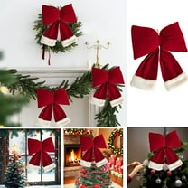 Burgundy Velvet Christmas Bow - Large Flocked 3D Bow Tie Hanging Ornament for Christmas Tree and Window Decoration - Measures 13.78 x 11.81 Inches