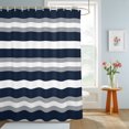 thumbnail image 4 of Navy Blue Gray Stripe Shower Curtains for Bathroom, Modern Farmhouse Horizontal Striped Waterproof Fabric Shower Curtain, Decorative Bathroom Curtain for Bathtub, 72"x72" , No Hooks Included, 4 of 9