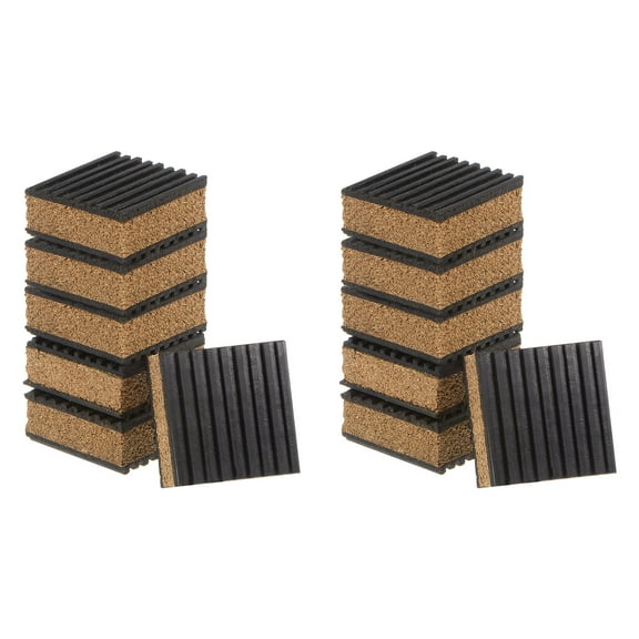 12 Packs Ribbed Anti-Vibration Isolation Rubber Pads 2" Length x 7/8" Thick, Square Anti Vibration Pads with Cork Layer