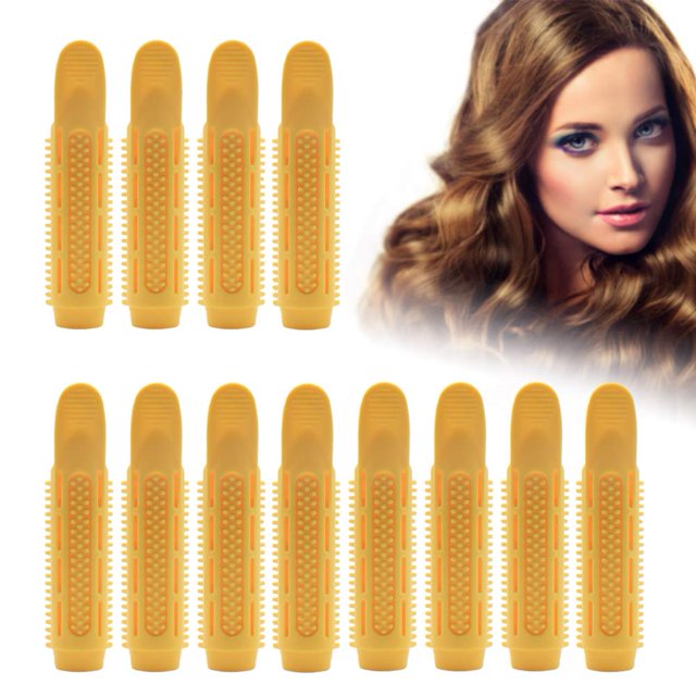 ZECATL 12 Pcs Pince à Racines Volumisante, Pince à Cheveux Naturelle Moelleuse, Pince à Racines Auto-Agrippante, Bigoudi Fluffy DIY, Outil de Coiffure pour Femmes, Petits Rouleaux à Cheveux Faciles à Transporter (Jaune)