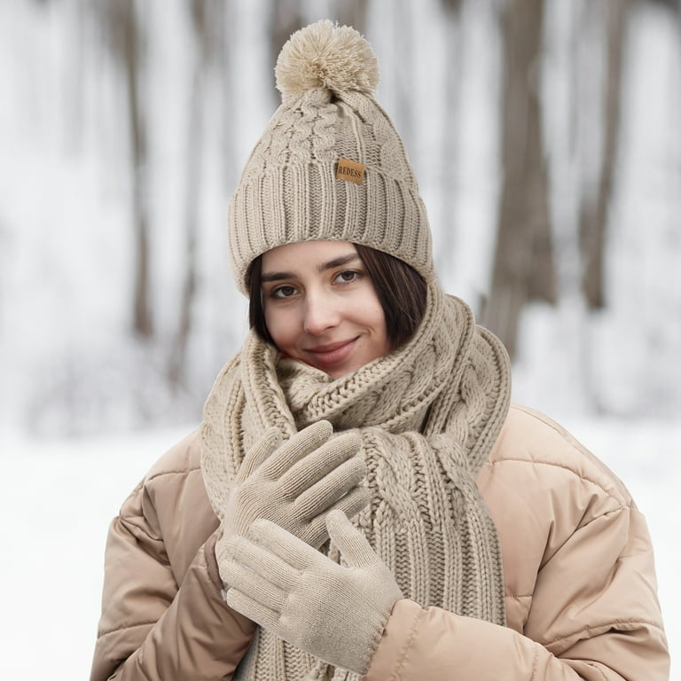 REDESS Womens Winter Hats Beanie Scarf Gloves Sets for Women