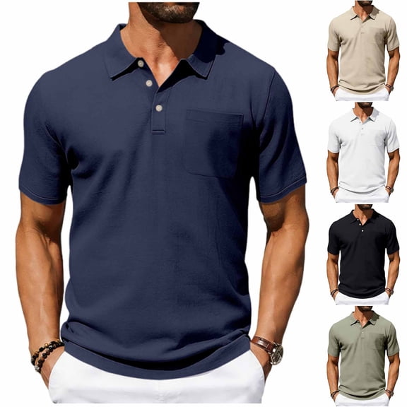 Hesxuno Summer Tops for Men Cotton Linen Polos Shirt Big and Tall Casual Stylish Short Sleeve Shirts Basic Solid Collared Tees Lightweight Golf Shirt with Pocket Army Green S