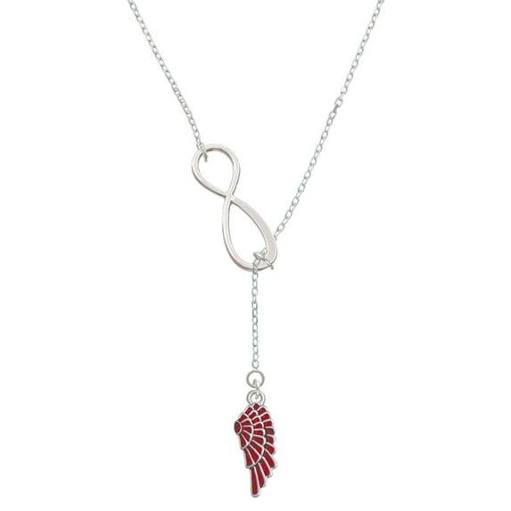 Delight Jewelry Silvertone Medium Translucent Red Angel Wing Silver tone Elegant Infinity Lariat Necklace