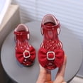 thumbnail image 3 of Sandals for Girls Rhinestone Buckle Bow Open Toe Princess Dress Shoes Summer Comfortable Footbed Ankle Strap Flat Shoes Red 10 Toddler, 3 of 5
