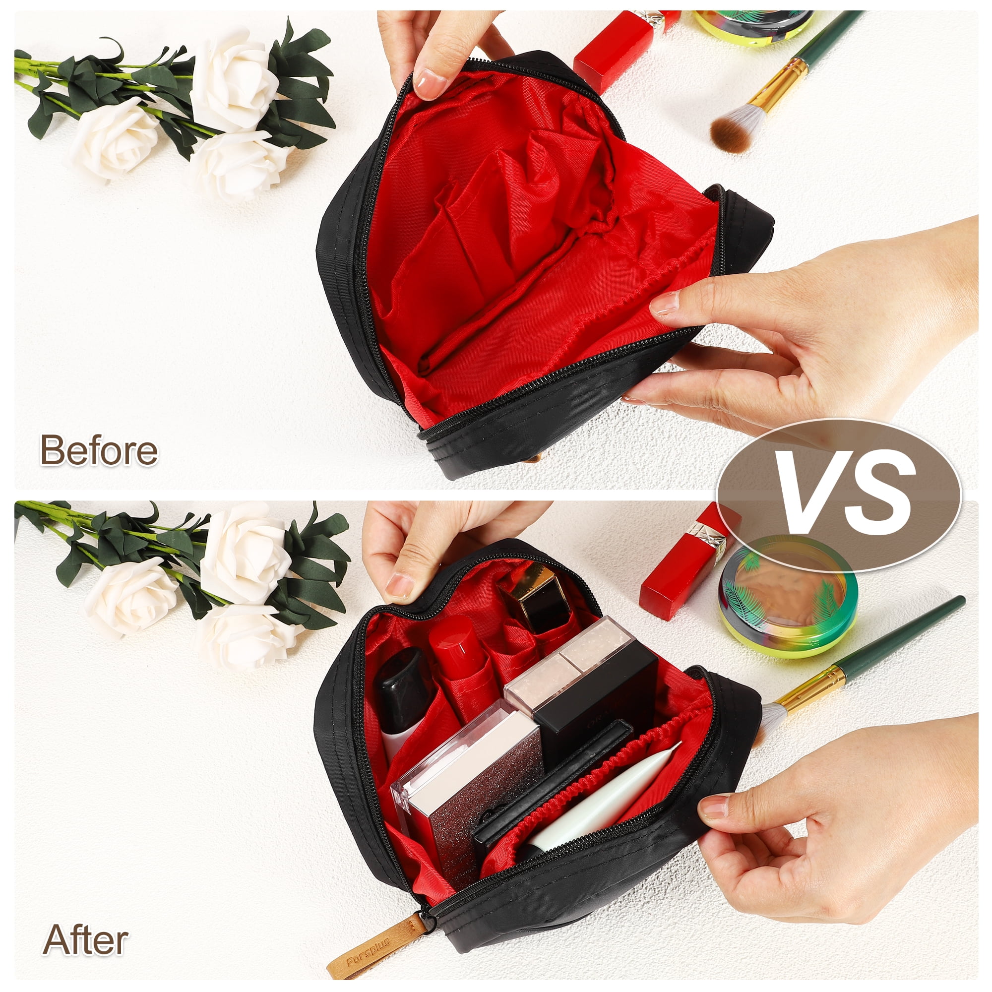 Unique Bargains Women Cosmetic Bag Large Capacity Makeup Storage Bag Pouch Black Red