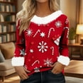 thumbnail image 4 of Hvot&aat Merry Christmas Sweaters for Women Faux Fur Trim V Neck Sweatshirts Xmas Graphic Long Sleeve Holiday Pullover, 4 of 6