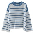 thumbnail image 2 of Women'S Oversized Stripe Sweater Mock Crew Neck Long Sleeves Fall Fashion Outfit Blue S, 2 of 8
