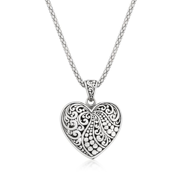 RossSimons Sterling Silver BaliStyle Heart Pendant Necklace for Female, Adult