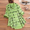 thumbnail image 2 of Blusa tipo camisa para mujer, casual, con estampado de gato, manga larga, 2 of 4