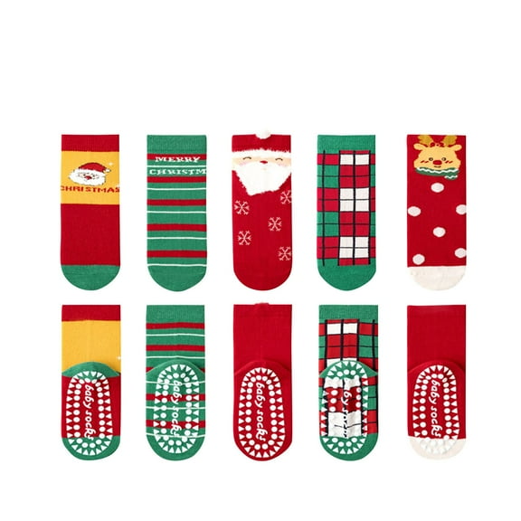 Rohuuque Kids Christmas Socks Toddler Nonslip Grip Christmas Socks Baby Holiday Winter Warm Socks Xmas Socks Floor Socks For Boys/Girls 5 Pairs