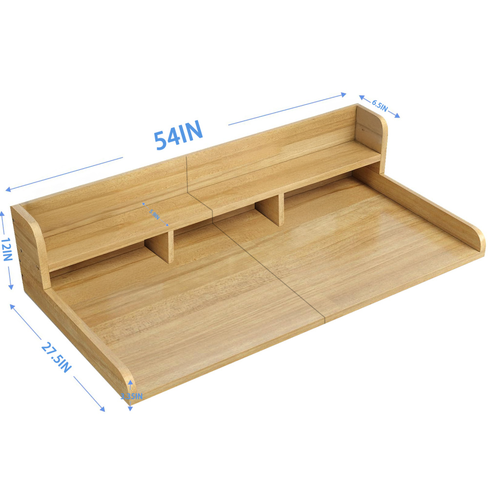 54" x 27.5"Washer Dryer Countertop with Non-slip Pads, Laundry Wood Shelf Topper with Edge, Double Layer Organizer for Washer and Dryer Laundry Hamper Counter Storage, Natural Wood
