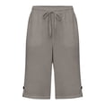 thumbnail image 6 of Bloomae Linen Bermuda Shorts for Women Lightweight Casual Button Side Slit Hem Long Shorts Above Knee Length Drawstring High Waisted Comfy Summer Shorts with Pockets, 6 of 6