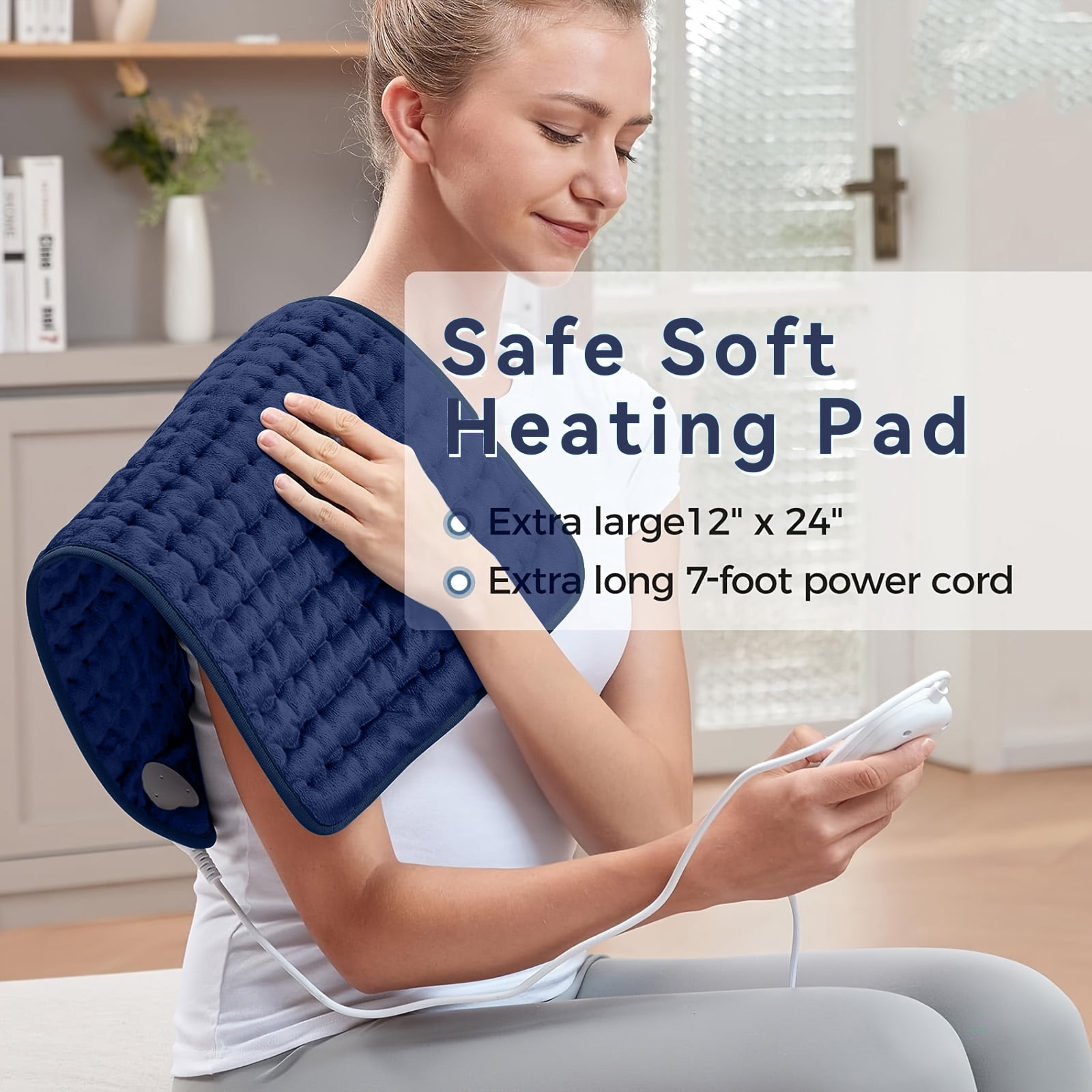 Heating Pad for Back,Neck,Abdomen,Shoulder,Knee,Arms,Legs,Dry/Moist Heat & Auto Shut off, Birthday Gifts for Men and Women,12" x 24",Navy Blue,1 Pack