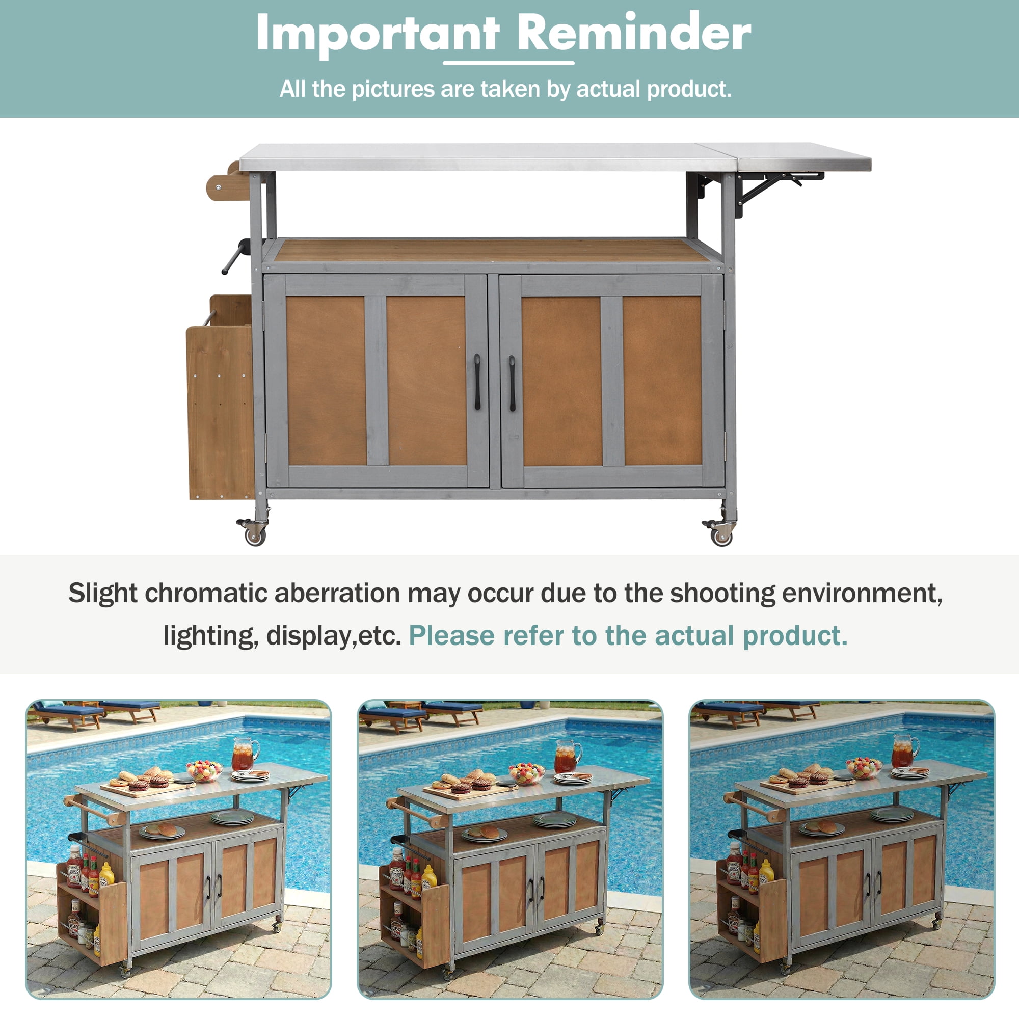 Mobile Cooking Island, Foldable Outdoor Patio Kitchen Cart, Espresso and Grey
