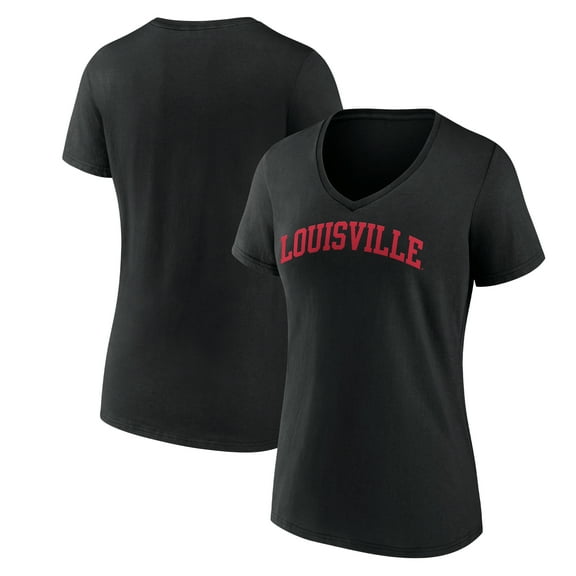 Women's Black Louisville Cardinals Basic Arch V-Neck T-Shirt