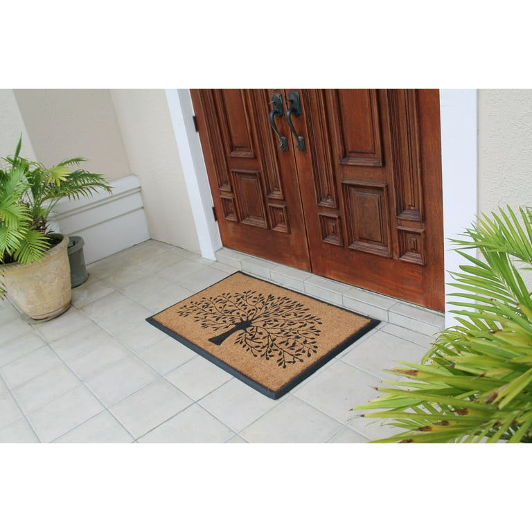 BIRDROCK HOME Go Away Doormat | 18 x 30 Inch | Vinyl Backed Coir Welcome  Mat with Black Border and Natural Fade | Outdoor