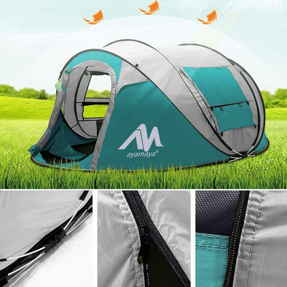 IClover [2 Door] Pop Up Camping Dome 3/4 Person/People Easy Up Instant Setup Ventilated [Mesh