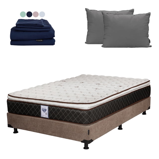 Colchón Matrimonial Minesota + Box + Almohada 2-Pack + Sábanas Softy