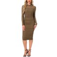 thumbnail image 1 of Vestido de malla INSPIRE CHIC para mujer, con cuello alto, manga larga, vestido de cóctel ajustado en color camel, 1 of 6