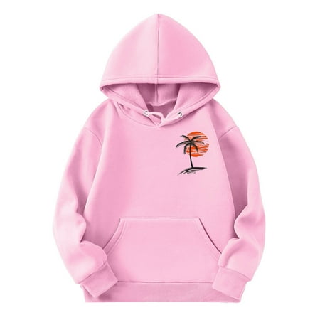 

Baby Boy Girl Sweatshirts Cute Toddler Kids Hoodie Sports Shirt Coconut Tree Print Hooded With Pocket Suitable For Teen Unisex Infant Pullover Sweaters For Newborn Outwear Pink 9-10 Years