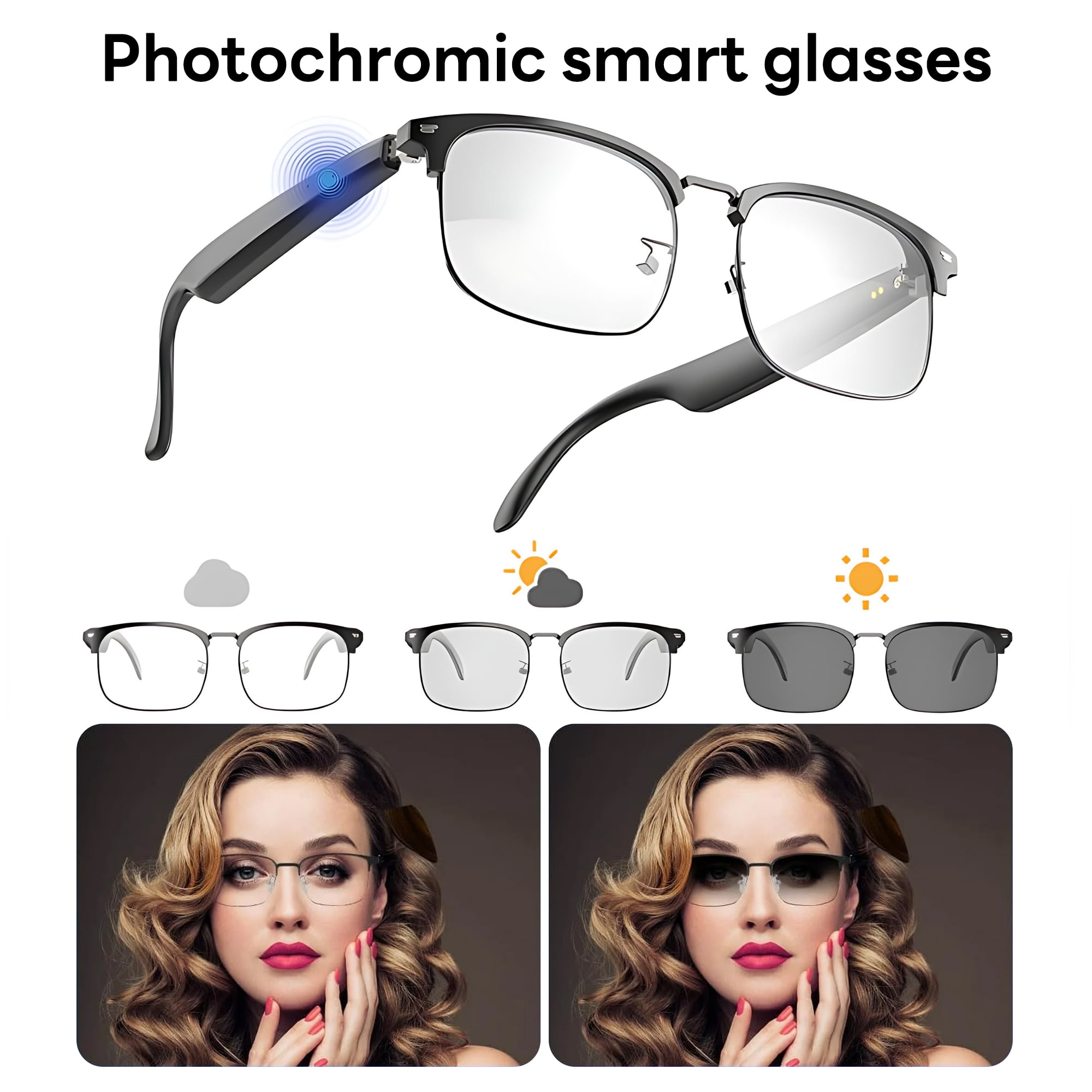 Pecham AI Translator Smart Glasses for Men Women, Bluetooth Audio Sunglasses with Photochromic Lenses, Voice Assistant, Real-Time Translation for Travel Meeting Trade Business