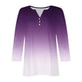 thumbnail image 5 of aidice 3/4 Length Sleeve Womens Tops Notched V Neck Button Fitting Comfy Casual Gradient Color Tee Shirts, 5 of 5