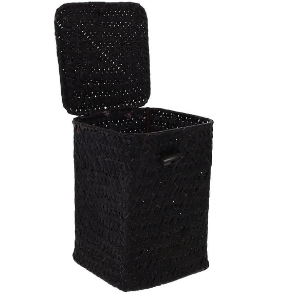 Hemoton Woven Storage Box Woven Box with Lid Sundries Basket Desktop Storage Holder ( Style)