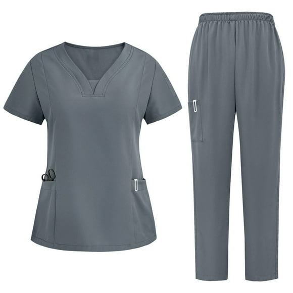 yoeyez Ensembles de Sarraus pour Femmes en Liquidation, Robes Unies Lavables à la Main pour Femmes à Manches Courtes Tenue de Travail d'Infirmière Ensemble Séparé Costume avec Poche Gris Foncé