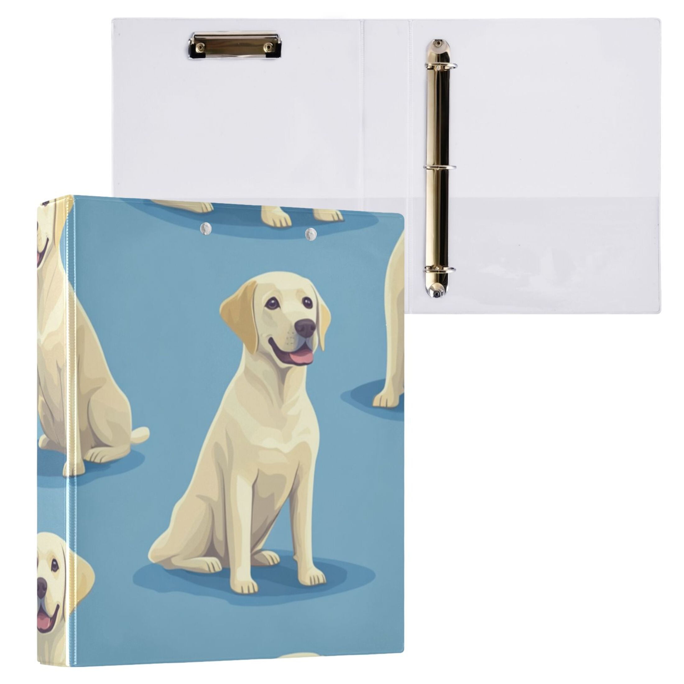 Cartoon Labradors 3 Ring Binders 1.5 inch Hardcover File Folders with Interior Pockets A4 Size Organizer for School Office Hospital