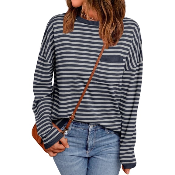 LILLUSORY Womens Sweaters 2026 Early Fall Fashion Must Have Clothes Outfits Striped Lightweight Oversized Ladies Cute Teacher Work Office Pullover Crewneck Long Sleeve Trendy Old Money Tops Clothing