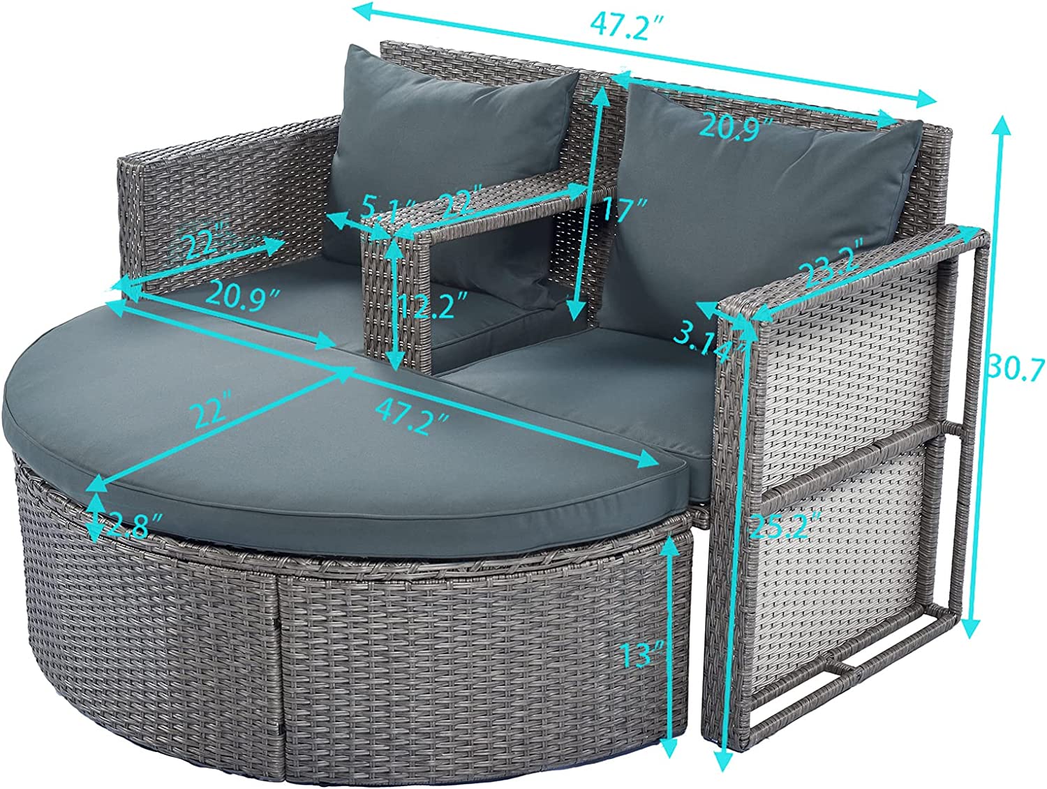 Outdoor Garden Patio Sofa Sets with Side Table for Umbrella, SEGMART Newest 2 Pieces Wicker Patio Furniture Set with Removable Seat Cushions & Half-Moon Sofa for Porch, Backyard, 300lbs, S1542 - image 4 of 9