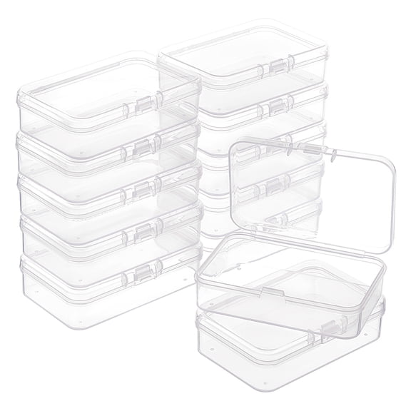 12 Packs Rectangle PP Plastic Container Box 3x2x0.8inch Bead Storage Organizer Box Dustproof Case with Hinged Lid DIY