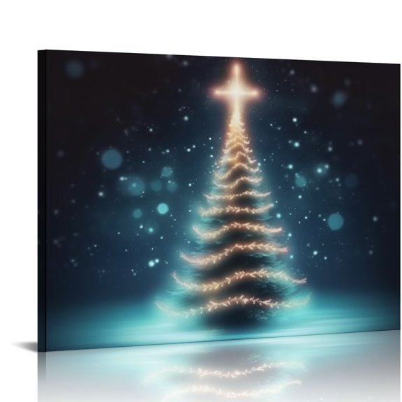 Fenyluxe Christmas Tree Star Lights Wall Decor Canvas Art Ready To Hang Room Home Decor Prints 16x12in