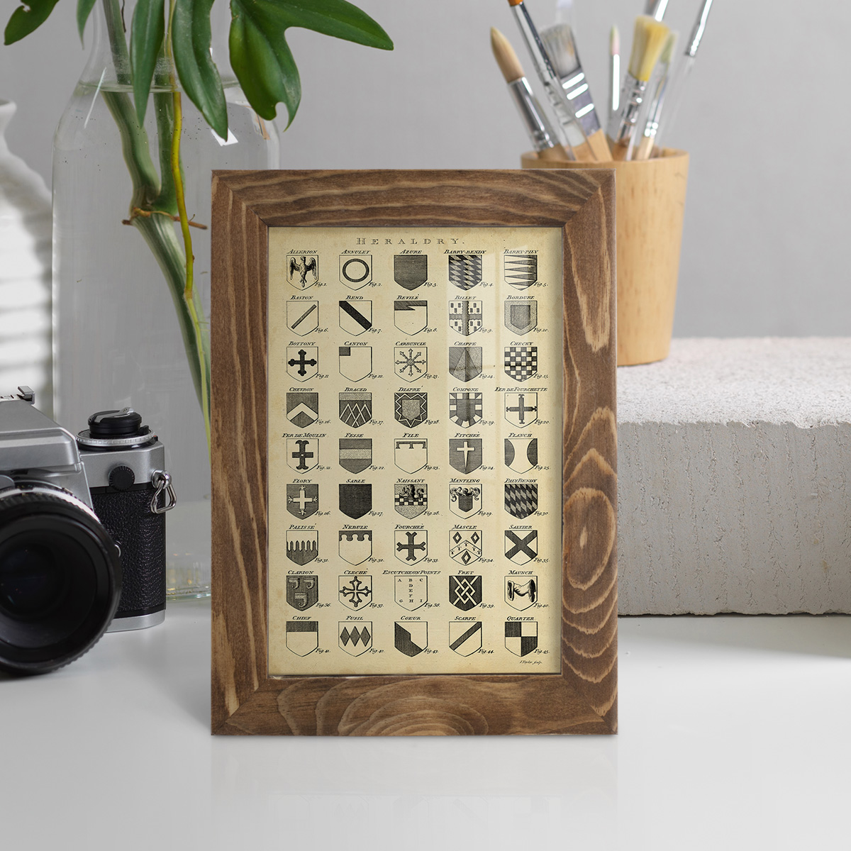 Vintage Heraldry I -Framed Print w/glass-Walnut