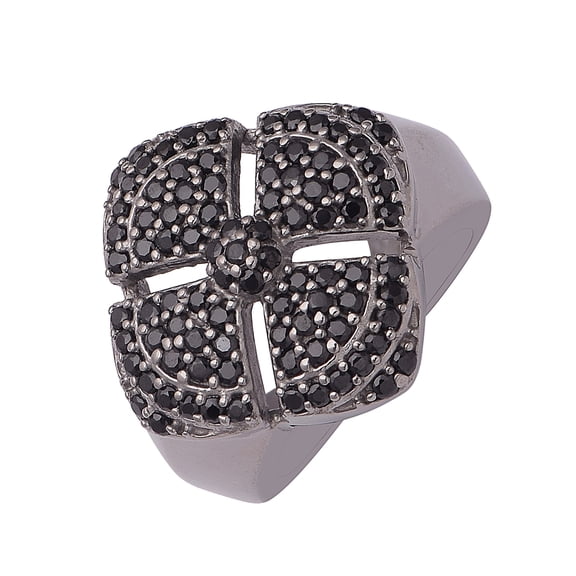 Round Black Spinel Gemstone 925 Sterling Silver Cluster Women Valentines Day Gifts Ring US-5