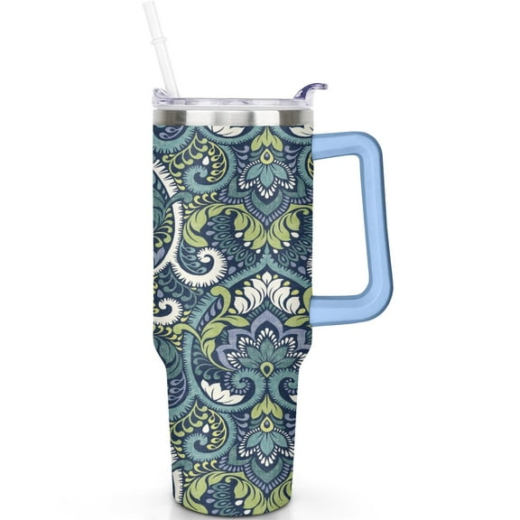 40oz Bohemia Tumbler with Handle Flip Straw Lid Practical Travel Boho Tumblers with Lids Straws Vacuum Insulated Leak Proof Stainless Steel Mug