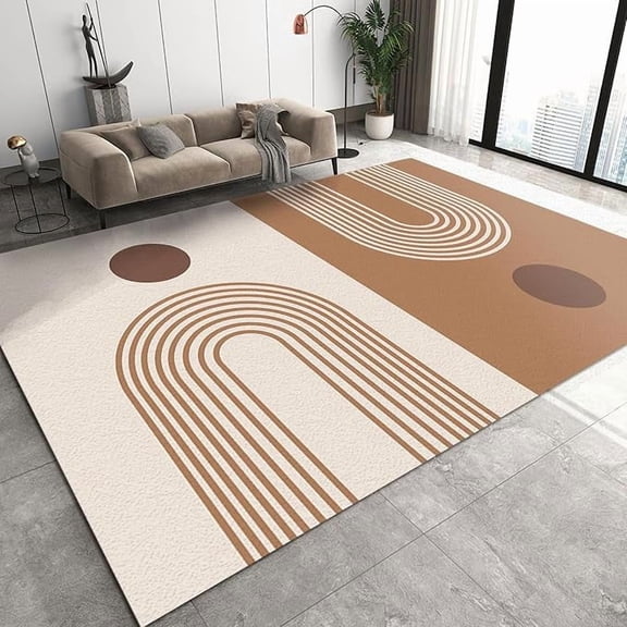 Medieval Geometric Lines Area Rug, Abstract Beige Brown Non Slip Kids Rugs, Easy Care Stain Resistant Carpet for Indoor Living Room Bedroom Office Decor Mat 4 x 6ft