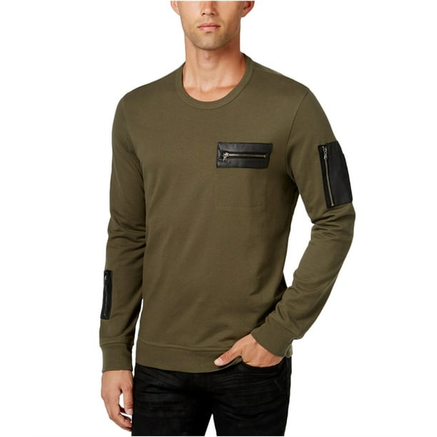 Suéter con bolsillo de piel sintética I-N-C para hombre verde grande Pull-over