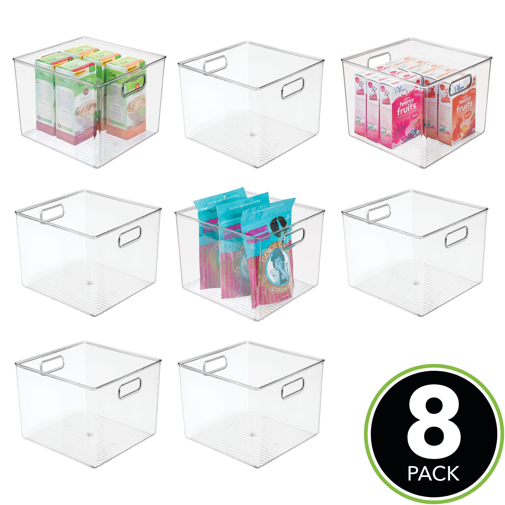 mDesign Plastic Kitchen Pantry Storage Organizer Bin with Handles, 8 Pack, Clear