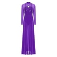thumbnail image 3 of Doomiva Womens Lyrical Dance Dress Sequin Long Sleeve Tulle Flowy Maxi Long Dress Purple XL, 3 of 7