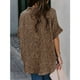 thumbnail image 2 of Blusa de mujer Camisa con cuello en V Manga corta Camiseta con estampado bonito Botón trasero para oficina de viajes, 2 of 4