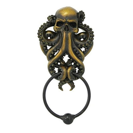 Iron Wall Sculptures - Decorative Octopus Skull Monster Resin Door Knocker with Cast Iron Knocker Wall Sculpture